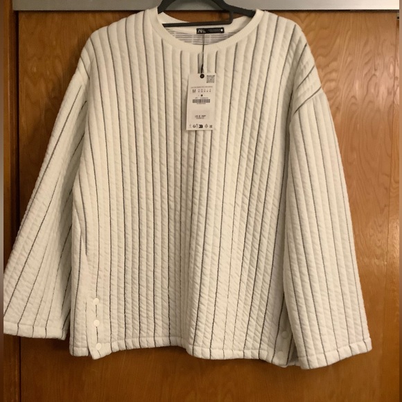 Zara Oversized Striped Quilted Sweater Size M NWT - Picture 2 of 16